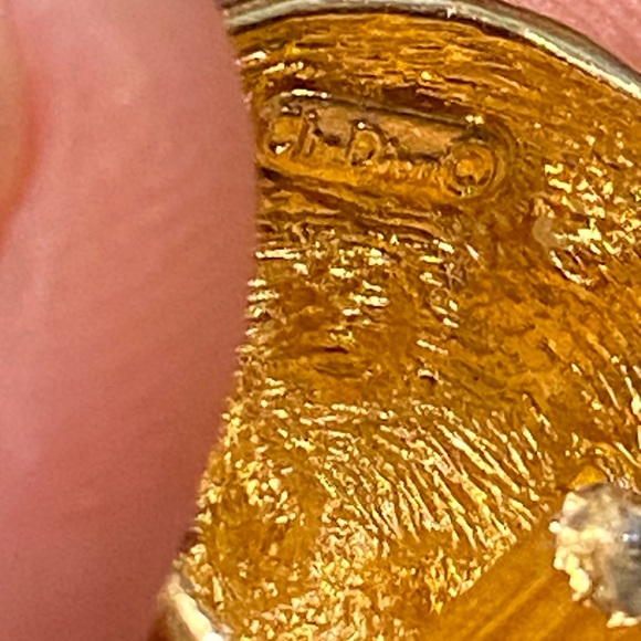 Christian Dior Gold Plated Clear Crystal Round Textured Dome Stud Post Earrings - Picture 5 of 8